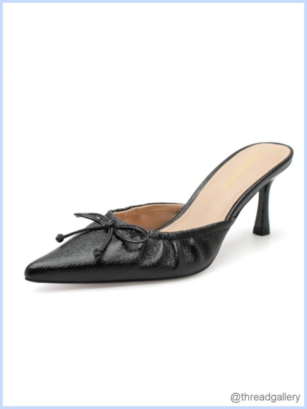 Women's Bow Mule Heels Pointed Toe Kitten Heel Slip On Pumps Faux Leather